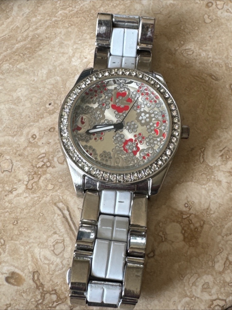 Tai Silver Watch With White And Pink Accents